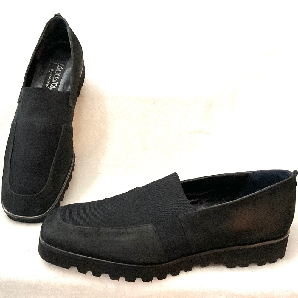 Black Aquatalia by Marvin K Suede Stretchy Slip On Comfort Platform Loafer Sz 9